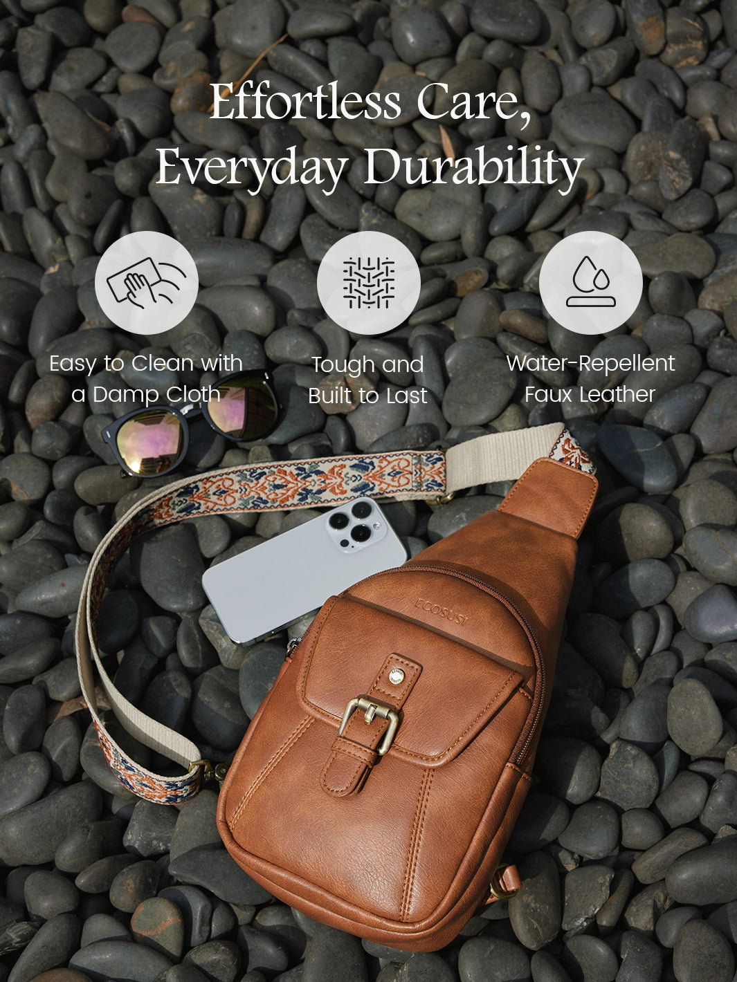 Vintage Leather Sling Bag with Adjustable Guitar Strap - Perfect for Music Lovers, Travel & Everyday Use