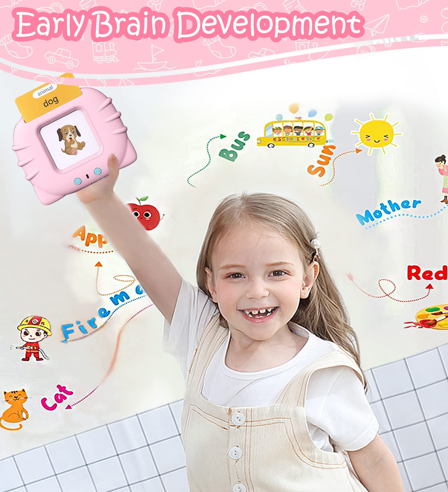 510 Sight Words Talking Flash Cards - Educational Toddler Learning Toys with Speech Function | Vocabulary Building Flash Cards for Boys & Girls | Perfect for Preschool, Homeschool & Speech Therapy (Pink, Medium)