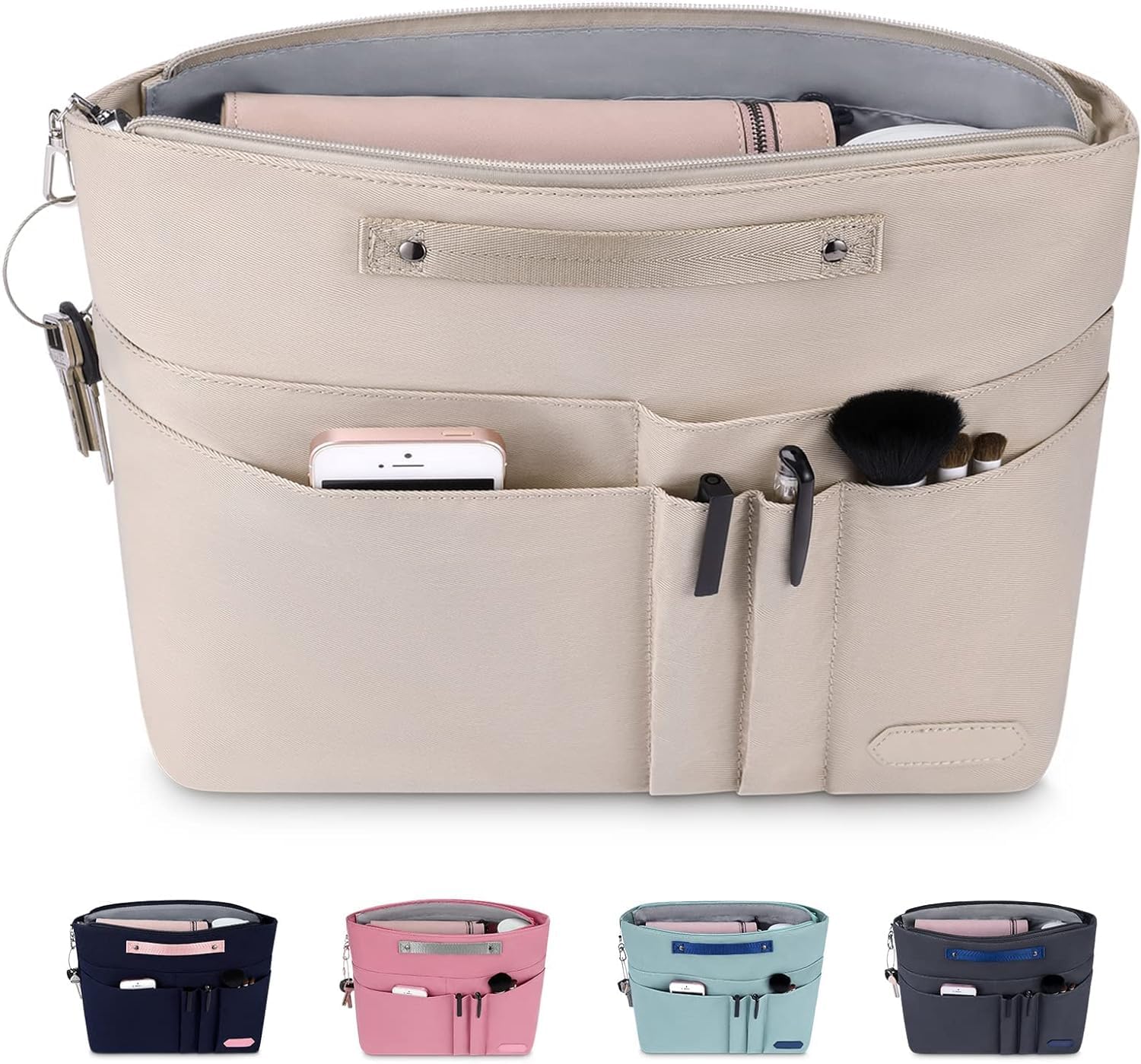 HyFanStr Purse Organizer Insert for Handbags - 15-Pocket Tote Bag Organizer with Zipper for Women | Perfect for Travel, Work & Daily Use