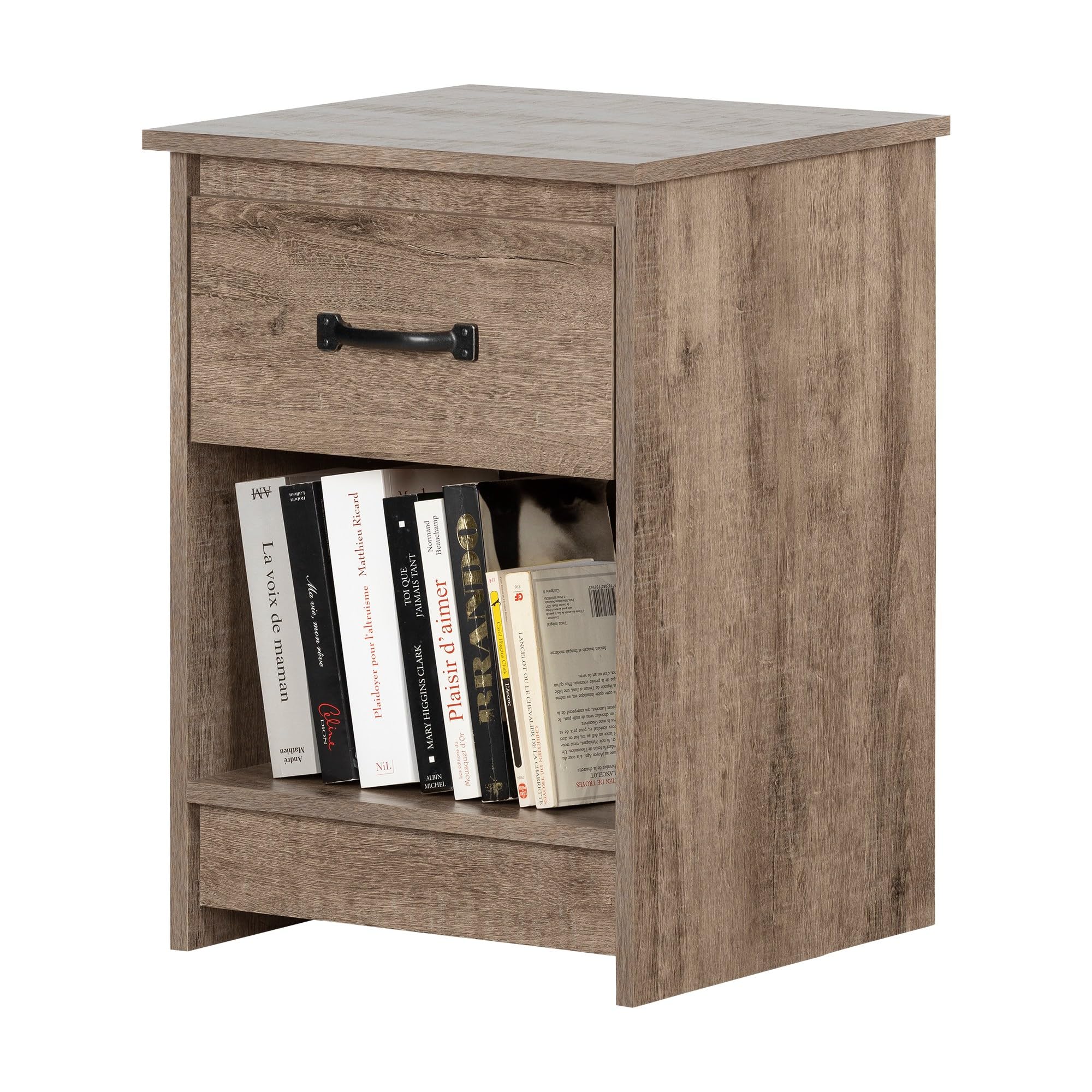 South Shore Tassio 1-Drawer Nightstand in Weathered Oak Finish - Compact Bedside Table for Small Spaces - Perfect for Bedrooms, Dorms & Apartments