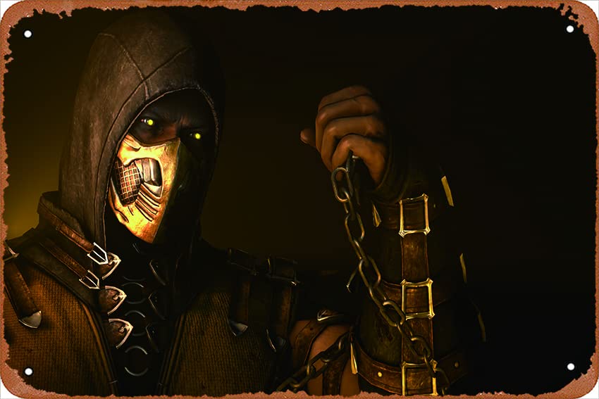 Mortal Kombat X Scorpion Metal Tin Sign - 8x12 Inch Retro Video Game Poster for Game Room Decor, Gaming Gifts for Men & Gamer Enthusiasts - Perfect for Man Cave, Arcade, or Esports Themed Spaces