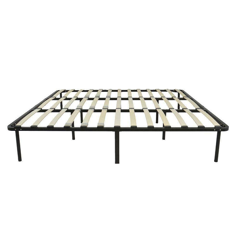 King Size Wood Slats Iron Bed Frame - Sturdy Platform Bed with Headboard for Mattress Foundation, Twin/Full/King Size Bedroom Furniture - Perfect for Master Bedrooms, Guest Rooms & Dormitories