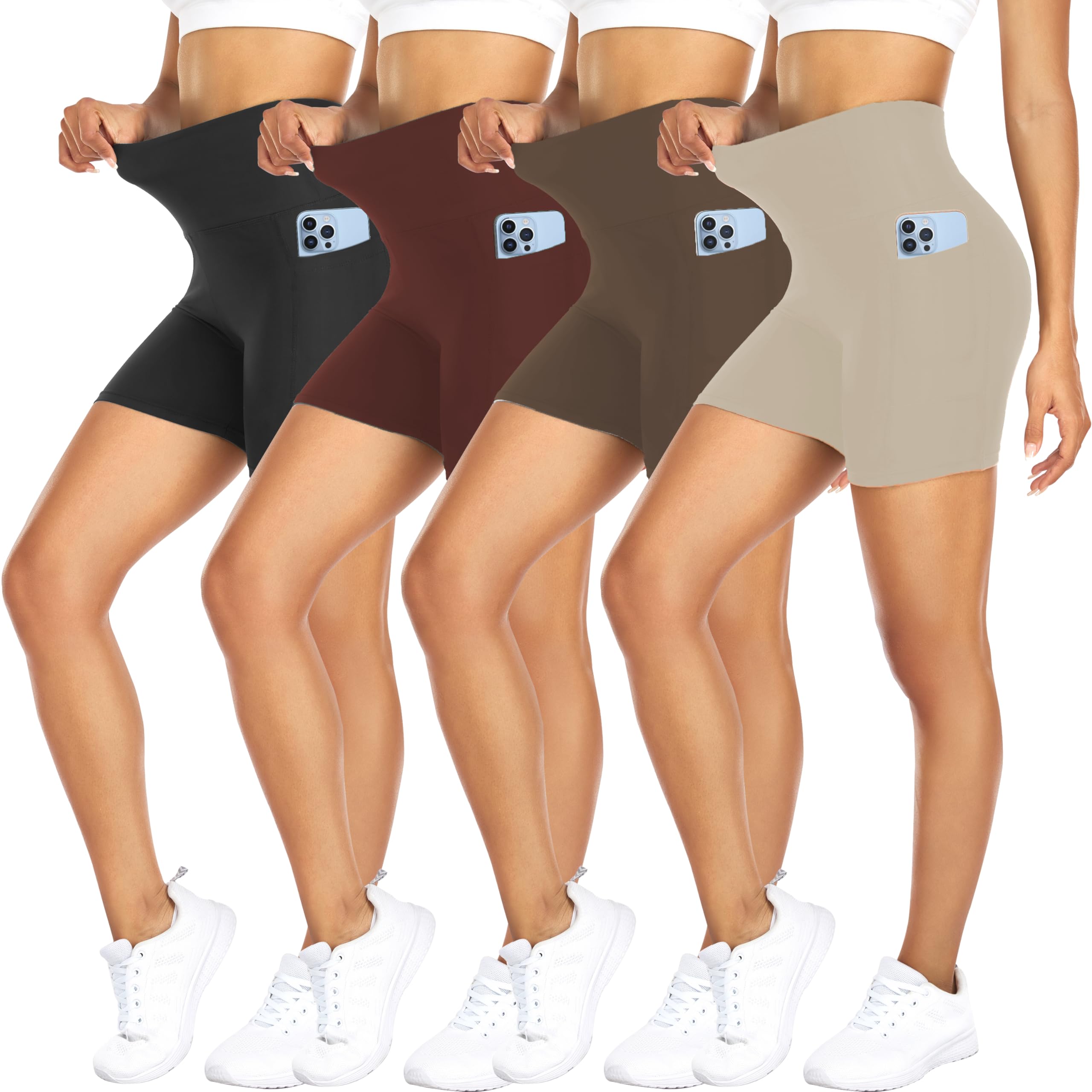 FULLSOFT 4 Pack Women's High Waisted Biker Shorts with Pockets – 5