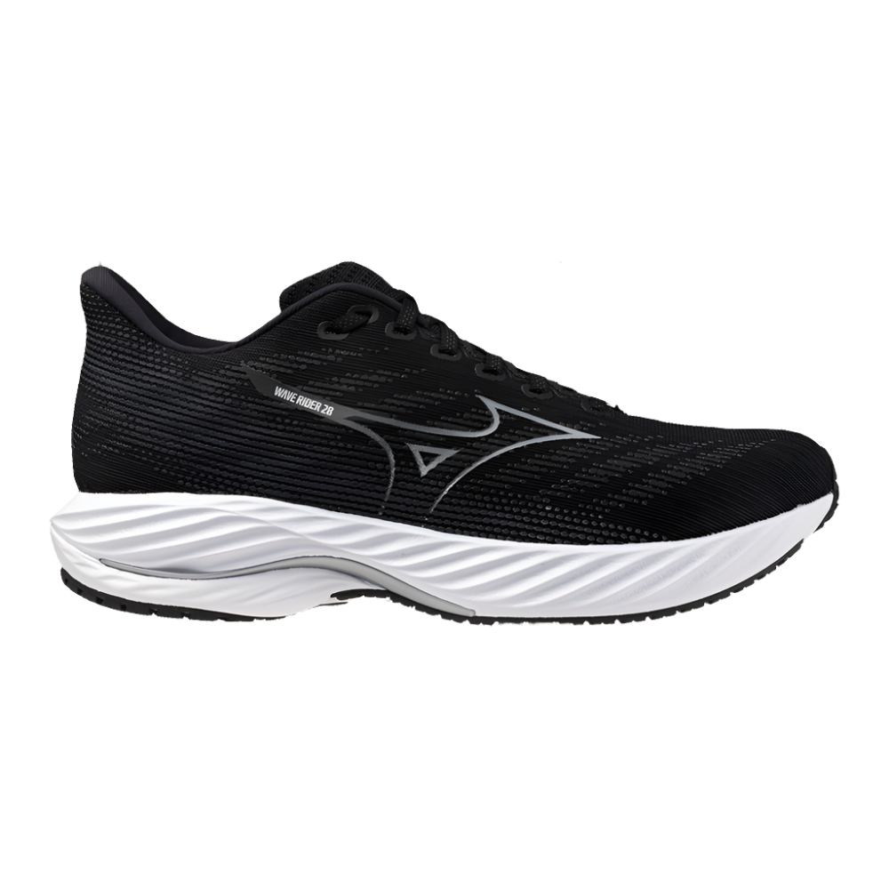 Mizuno Wave Rider 28 Men's Running Shoes - Black/Silver - Size 11.5 D Medium - Lightweight Cushioned Sneakers for Road Running, Jogging & Gym Workouts