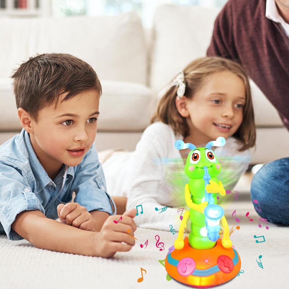 Electric Dancing Saxophone Caterpillar Toy with Music & LED Lights - Automatic Obstacle Avoidance Educational Toy for Toddlers - Early Learning Musical Gift for Kids (Pink) | Perfect for Birthday Parties, Preschool Learning & Sensory Play