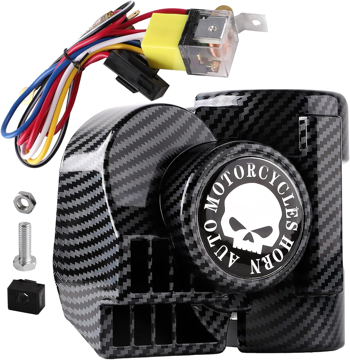 Loud Carbon Fiber Motorcycle Air Horn - 12V High Performance Dual Tone for Harley, Cruiser & Touring Bikes - Perfect for Highway Safety & Group Riding