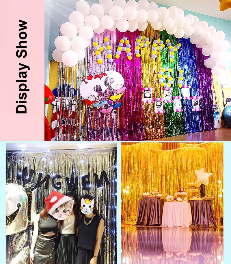 3 Pack Pink Fringe Streamers Backdrop Curtains - 3.3 x 6.6 Feet Tinsel Party Decor for Birthday, Disco, Wedding & Baby Shower - Glamorous Photo Booth & Event Decoration