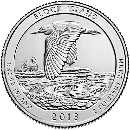 2018 Block Island National Wildlife Refuge Rhode Island Quarter BU Uncirculated 25 Cent Coin Silver Plated Tie Clip Clasp - America the Beautiful Series - Perfect Gift for Coin Collectors & Tie Accessory for Business Professionals