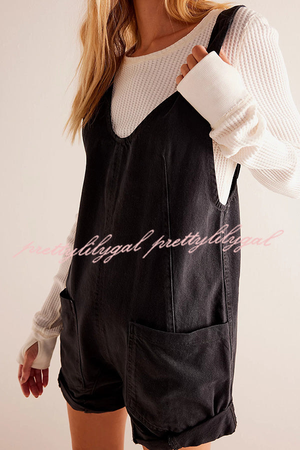 Stylish Loose Sleeveless Pocket Adjustable Denim Romper Jumpsuit for Women - Perfect for Summer Outings, Beach Vacations & Casual Wear
