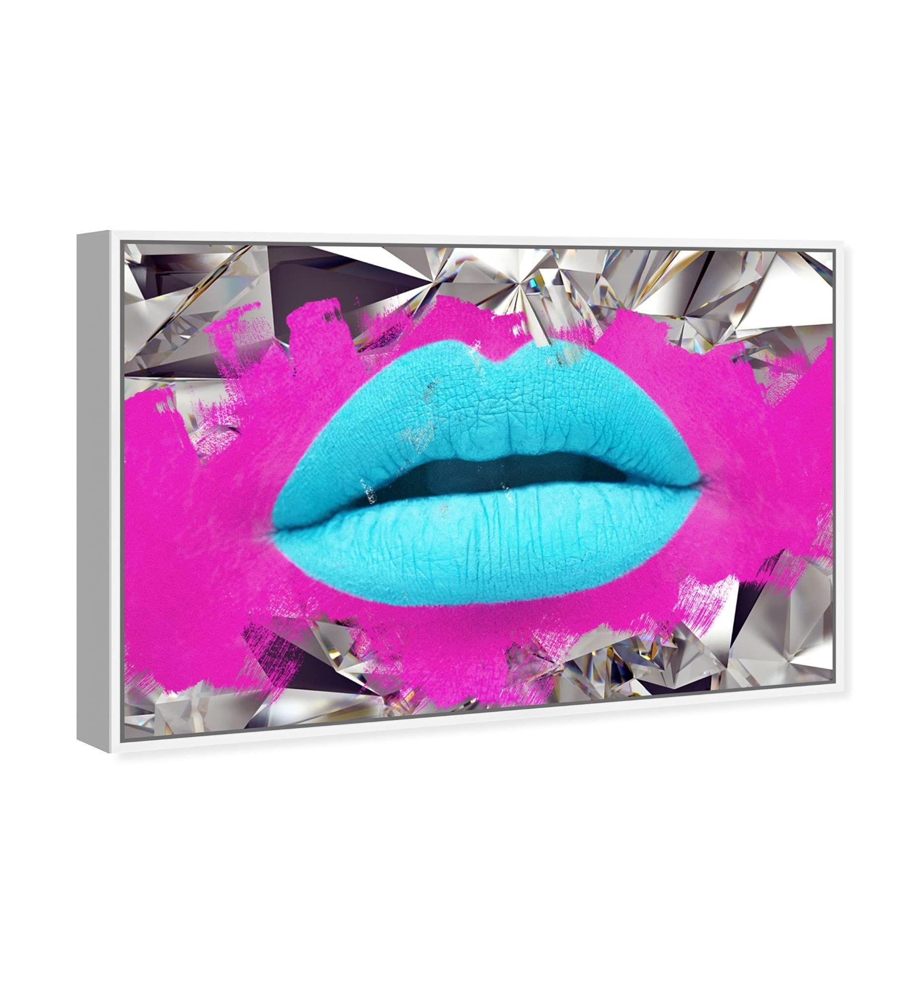 Oliver Gal Artist Co. Fashion Glam Wall Art - Lips Androkiss Canvas Print with White Floating Frame 24x16 Inches - Perfect for Living Room, Bedroom & Office Décor