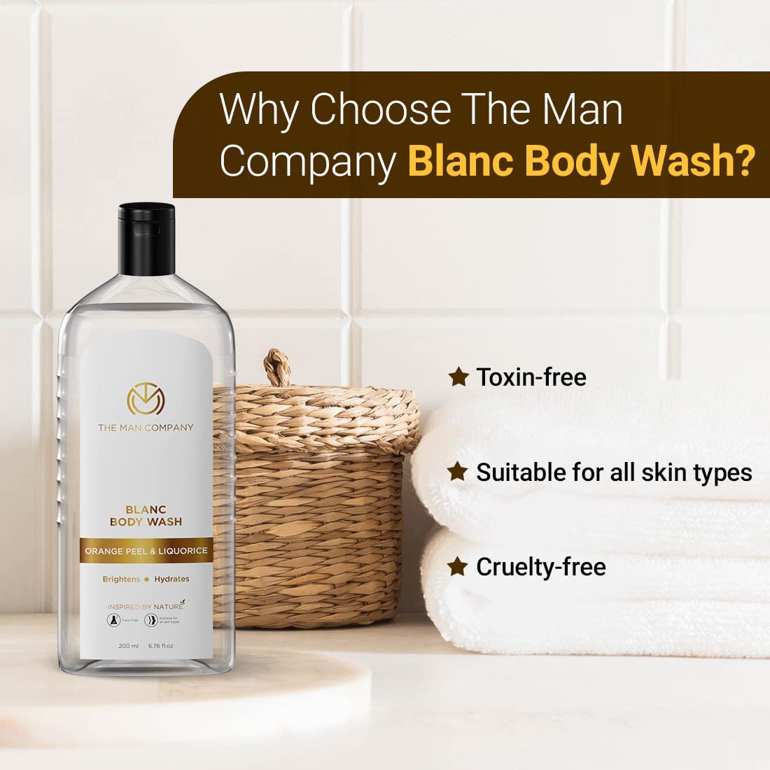 The Man Company Blanc Perfumed Body Wash for Men with Orange Peel & Liquorice | Hydrating Shower Gel for Smooth Skin | SLS & Toxin Free | 200 ml | Refreshing Daily Use & Gym Essential