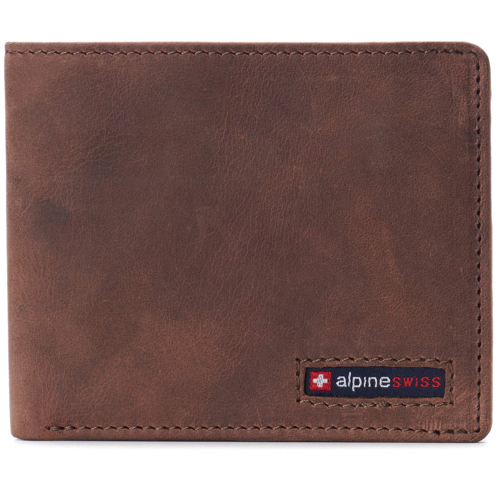 Alpine Swiss Men's RFID Blocking Genuine Leather Bifold Wallet - 2 ID Windows & Divided Bill Compartment (Gift Box Included) | Perfect for Travel, Business & Everyday Use