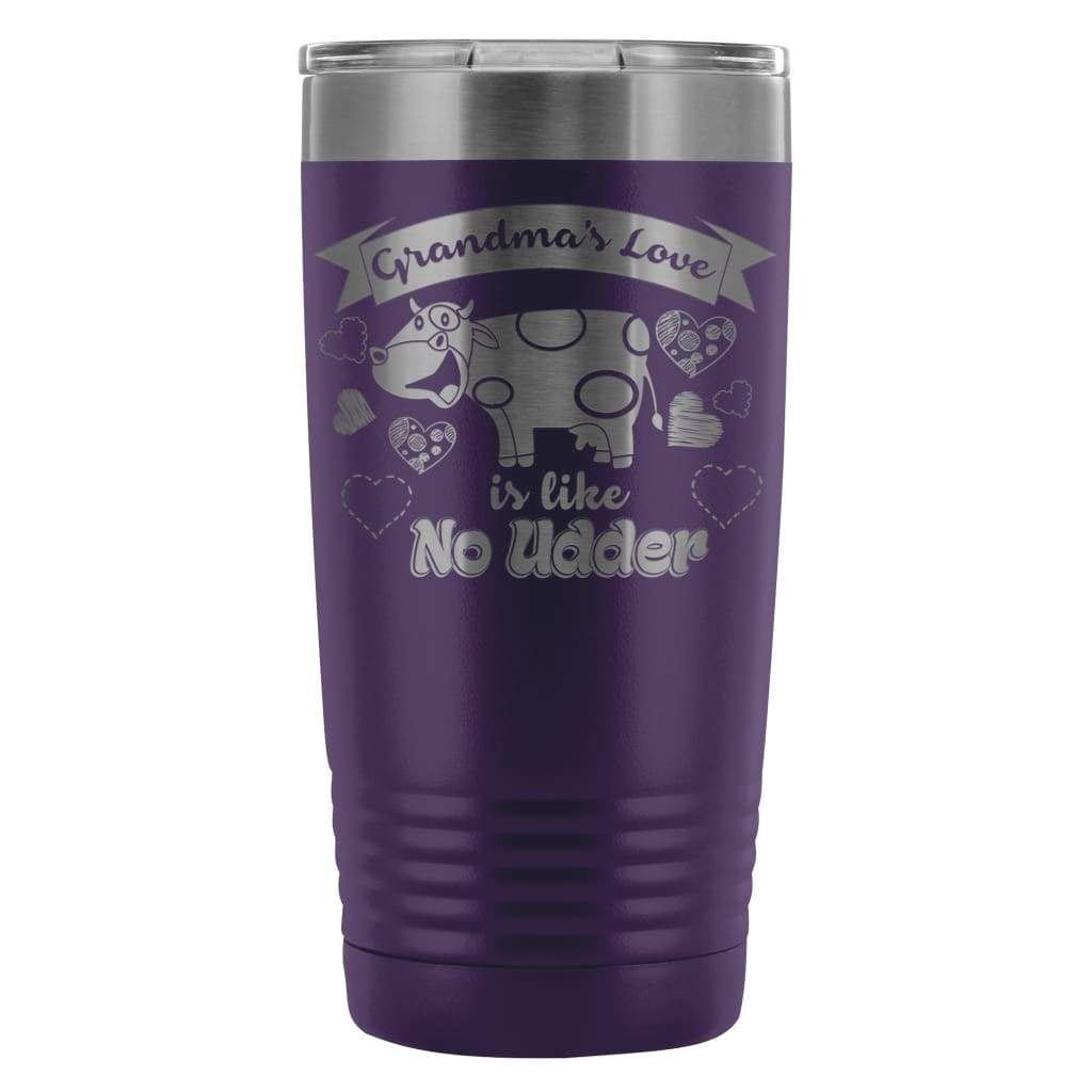 ODDITEES 20oz Stainless Steel Tumbler - Laser Etched 'Grandma's Love Is Like No Udder' Design, Insulated Travel Mug for Hot & Cold Drinks (Purple) - Perfect Gift for Grandmothers, Mother's Day & Family Gatherings