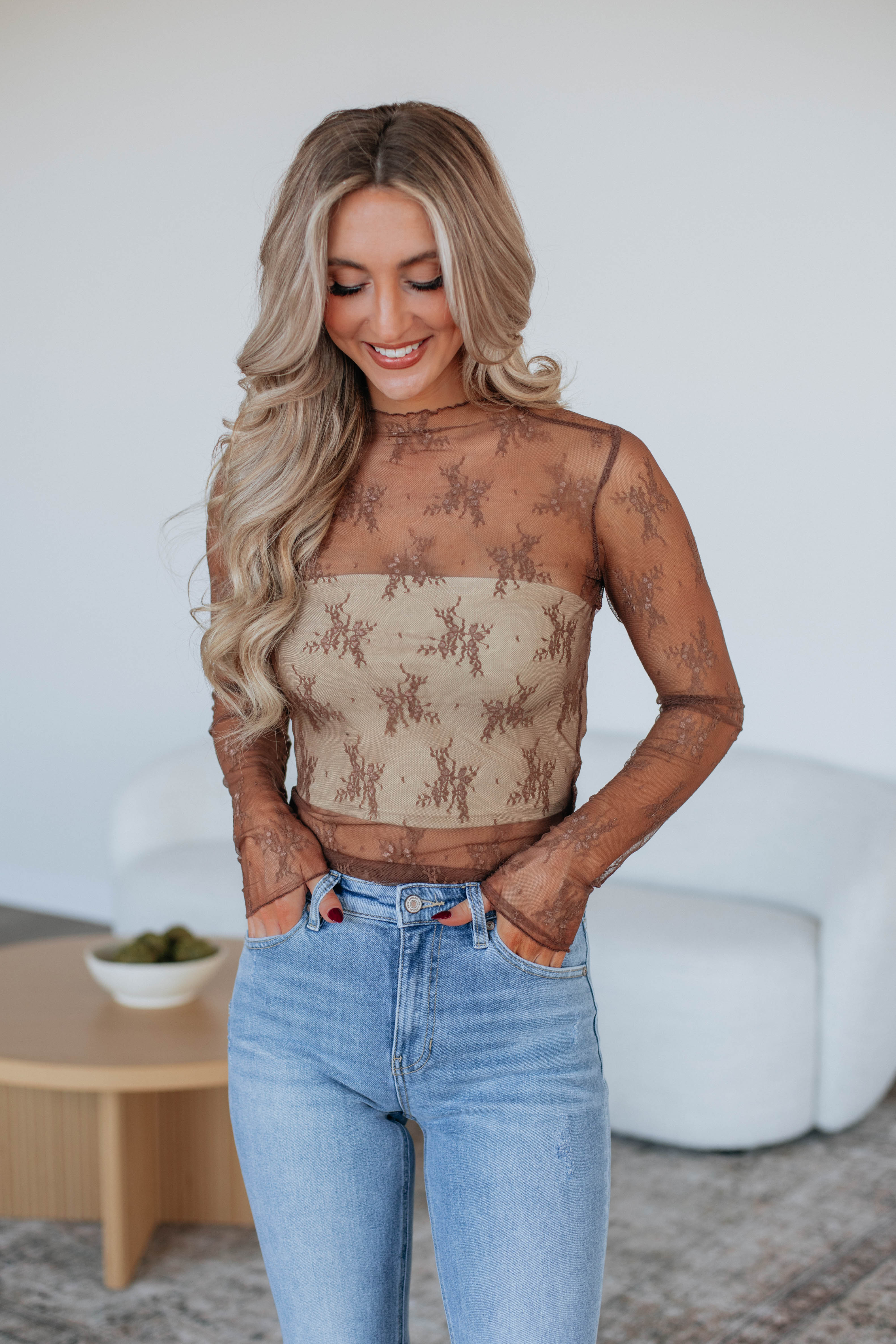 Elegant Asa Lace Top for Women - Mocha Brown Blouse for Casual Wear & Date Nights