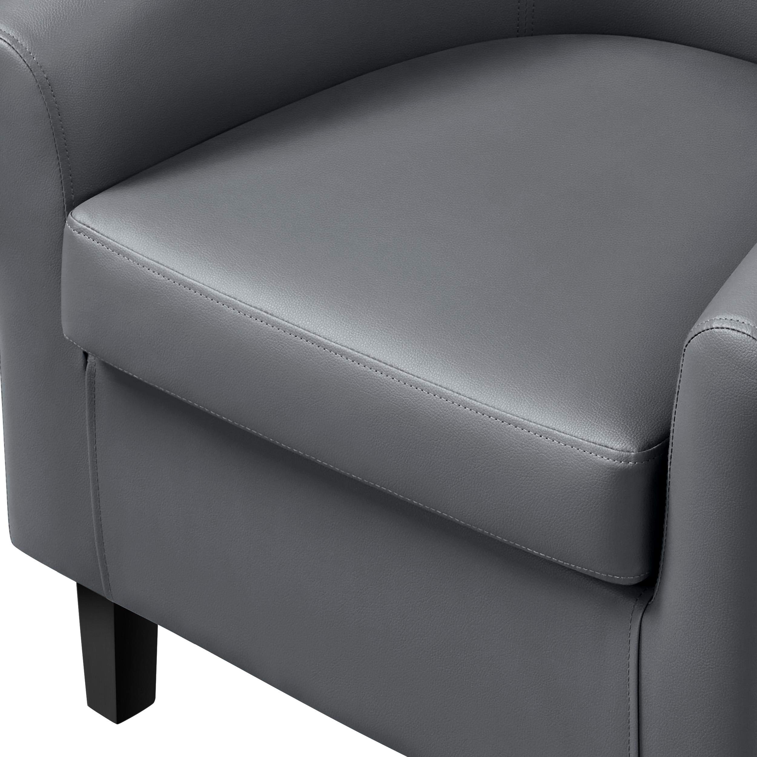 Topeakmart 2-Piece Gray Faux Leather Accent Chairs Set - Modern Barrel Club Chairs with Wooden Legs for Living Room & Bedroom | Comfortable Upholstered Seating for Home Office, Reading Nook & Lounge Areas