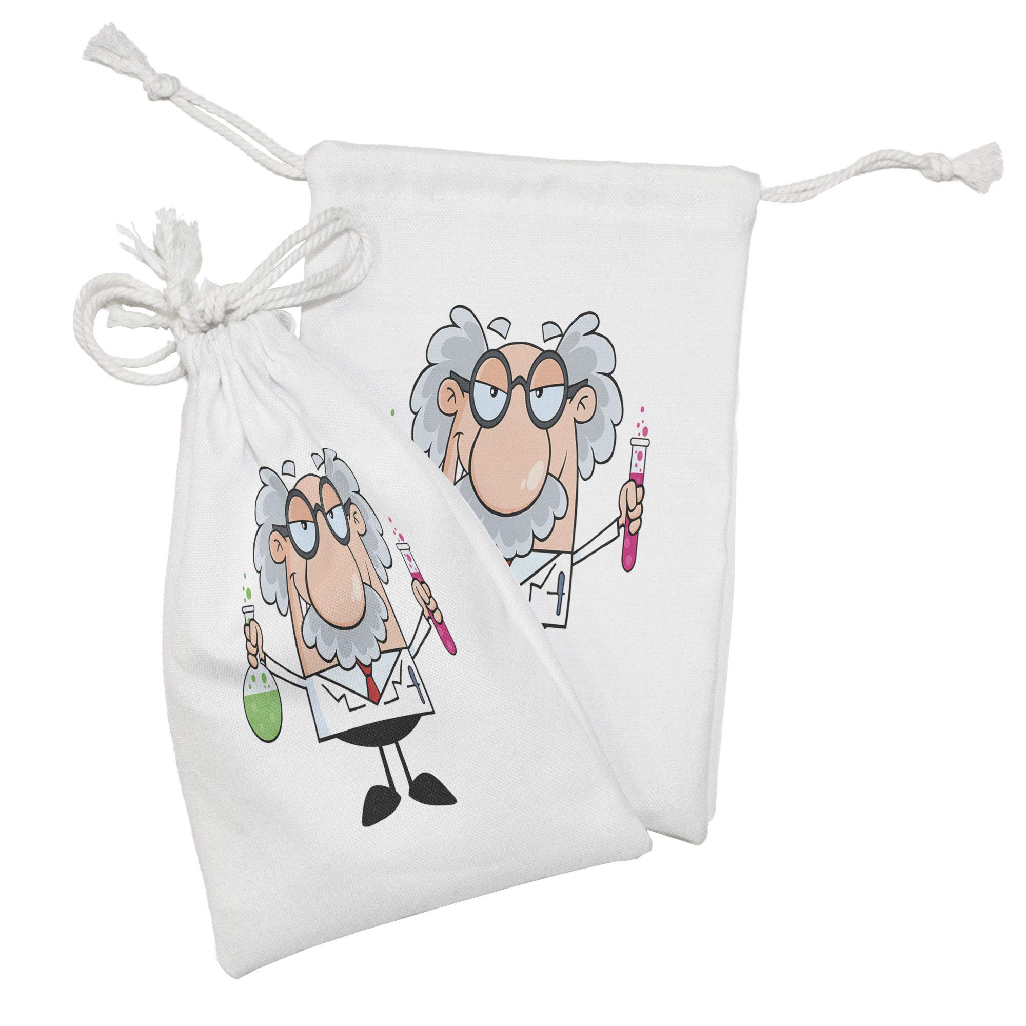 Ambesonne 2-Pack Science Themed Fabric Pouches - Old Scientist with Glasses & Mustache Design, 9
