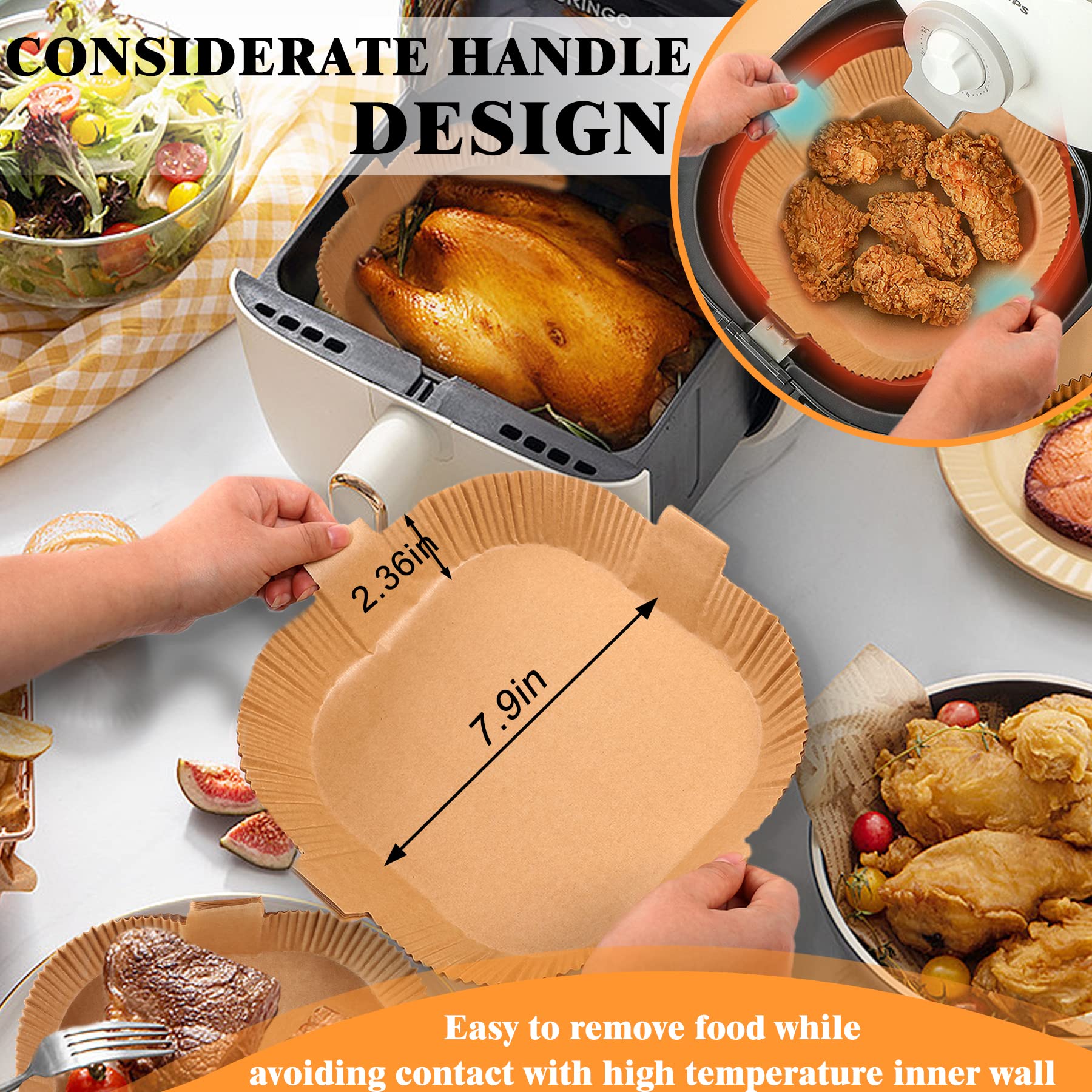 Non-Stick Air Fryer Disposable Paper Liners - 60PCS 7.9 Inch Square Parchment Baking Sheets for Oil-Proof Cooking | Food Grade Safe for Air Fryer, Microwave, Oven & Frying Pan | Perfect for Roasting, Baking & Healthy Meal Prep