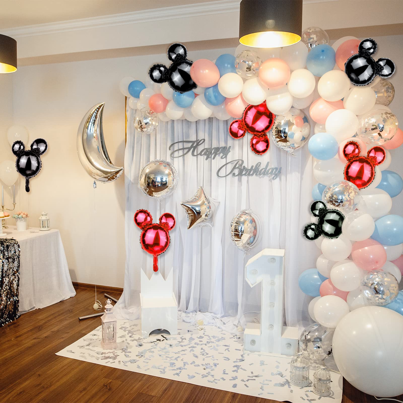 24 Pack Red Mouse Foil Balloons - 18 Inch Mylar Balloons for Birthday Party Decorations, Baby Shower Supplies, Kids Theme Parties & Photo Props - Perfect for Disney Mouse Decor, Mickey Mouse Themed Events and Balloon Garlands