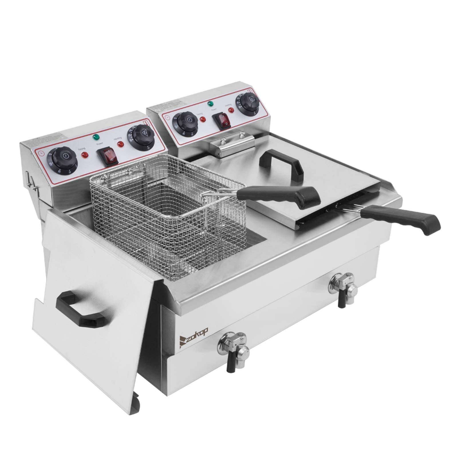 Commercial Deep Fryer 24.9QT/23.6L Stainless Steel Electric Countertop Fryer with Heavy Duty Faucet & Dual Basket - Perfect for Restaurants, Food Trucks, and Catering Events