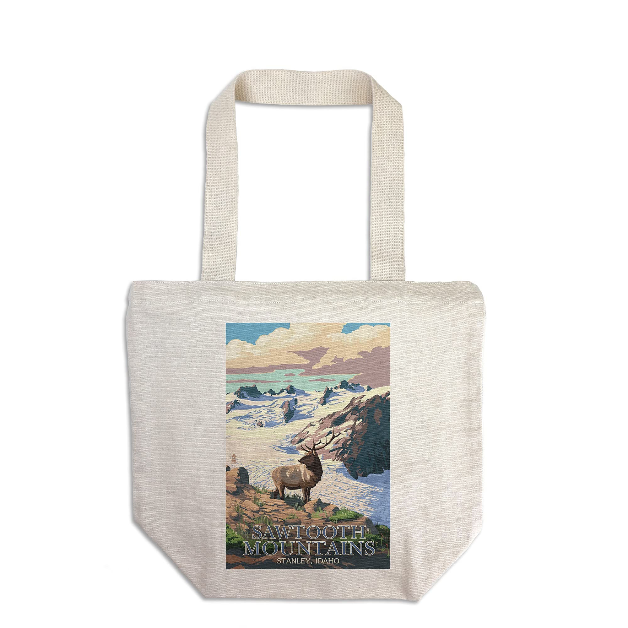 Stanley Idaho Sawtooth Mountain Elk Snowy Landscape Canvas Tote Bag - 100% Cotton Reusable Shopping Bag for Groceries, Beach & Travel