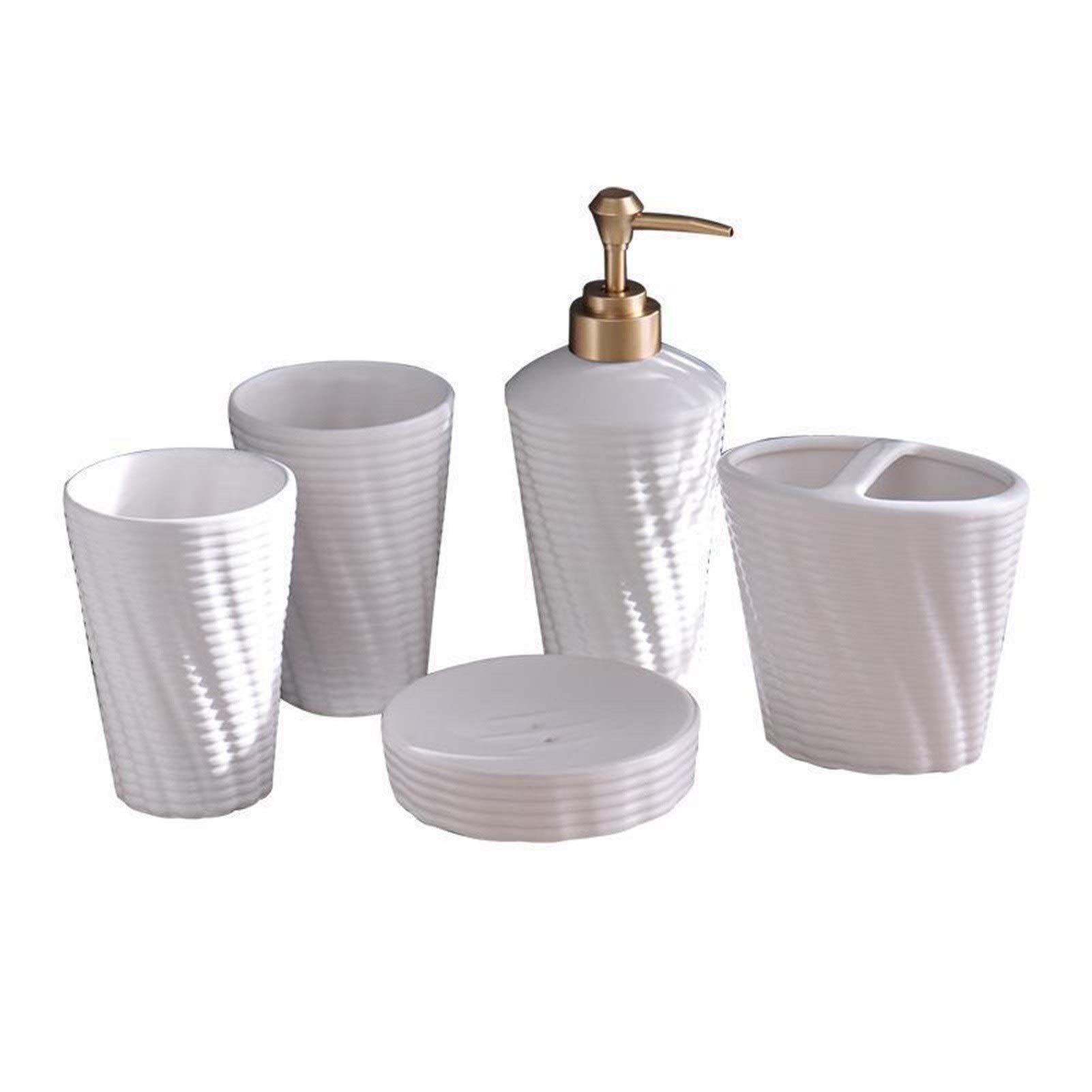 Premium Ceramic Bathroom Accessories Set - Toothbrush Holder, Soap Dispenser, Cup & Lotion Bottle - Elegant White Decor for Home & Hotel Bathrooms | Modern Vanity Organizer for Spa-Like Experience