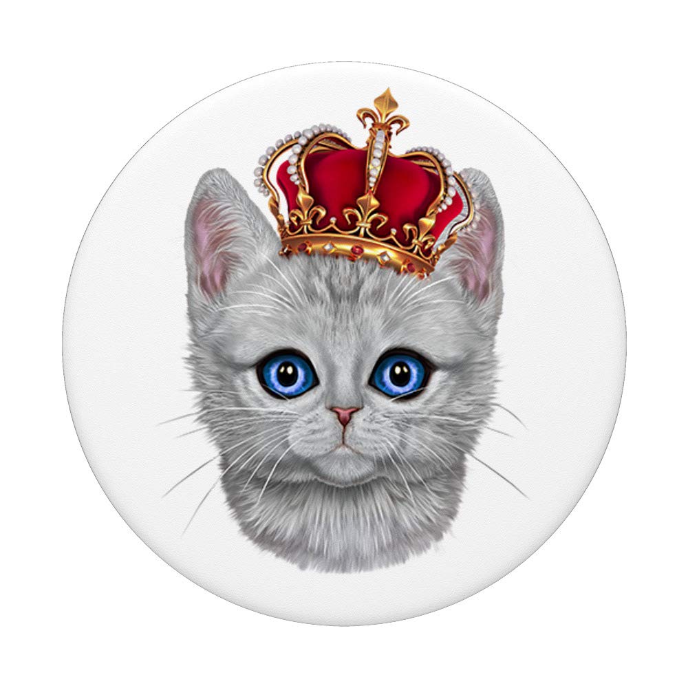White Tabby Cat King with Imperial Crown PopSockets PopGrip - Swappable Phone & Tablet Grip for iPhone, Samsung, iPad | Perfect for Work, Travel & Daily Use