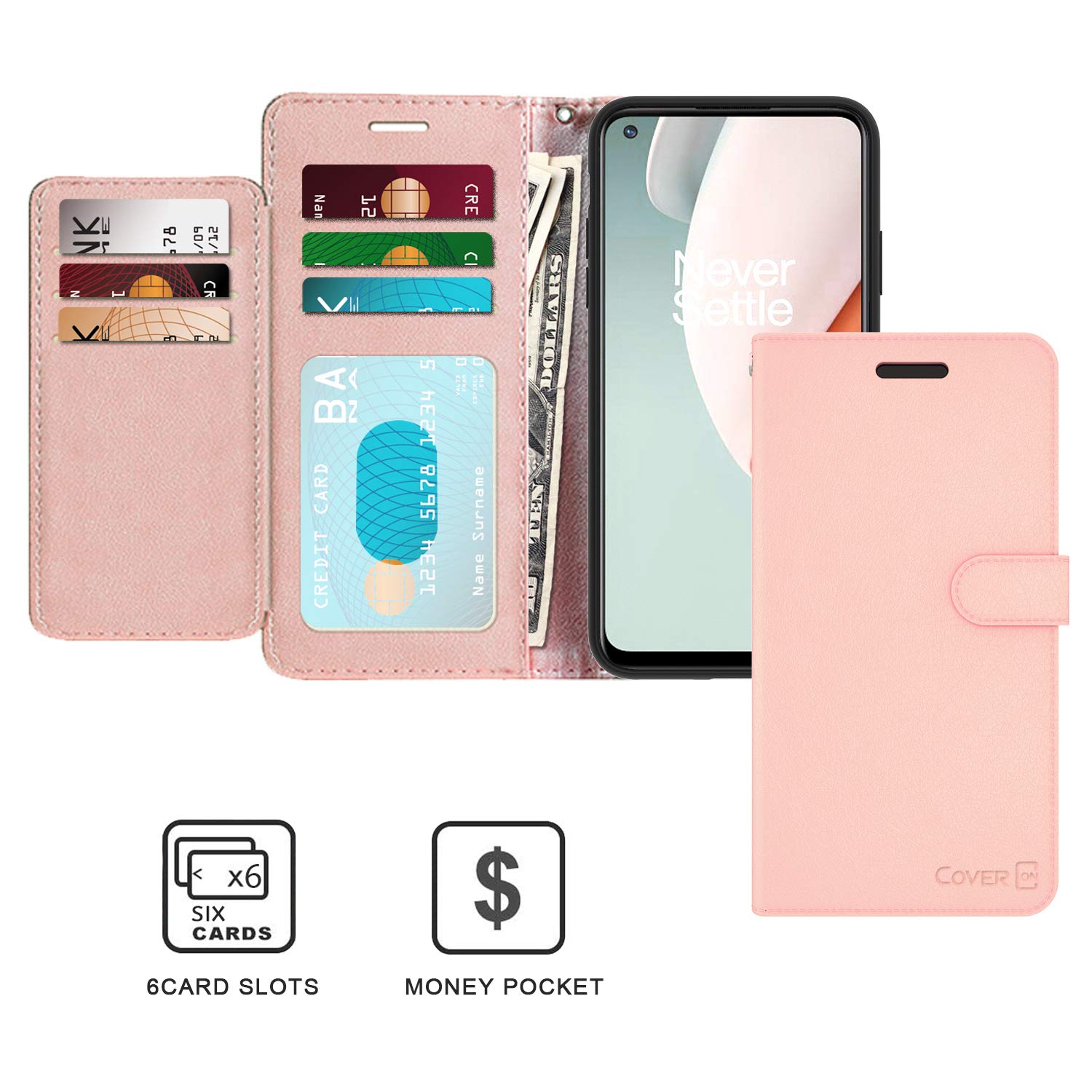 OnePlus Nord N100 Wallet Case with RFID Blocking - Premium Leather Pouch & Flip Folio Stand (Rose Gold) - Perfect for Travel, Business & Everyday Use