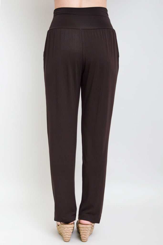 Clair Women's High Waisted Bamboo Pants - Soft & Comfortable Coffee Color for Yoga, Lounge & Travel