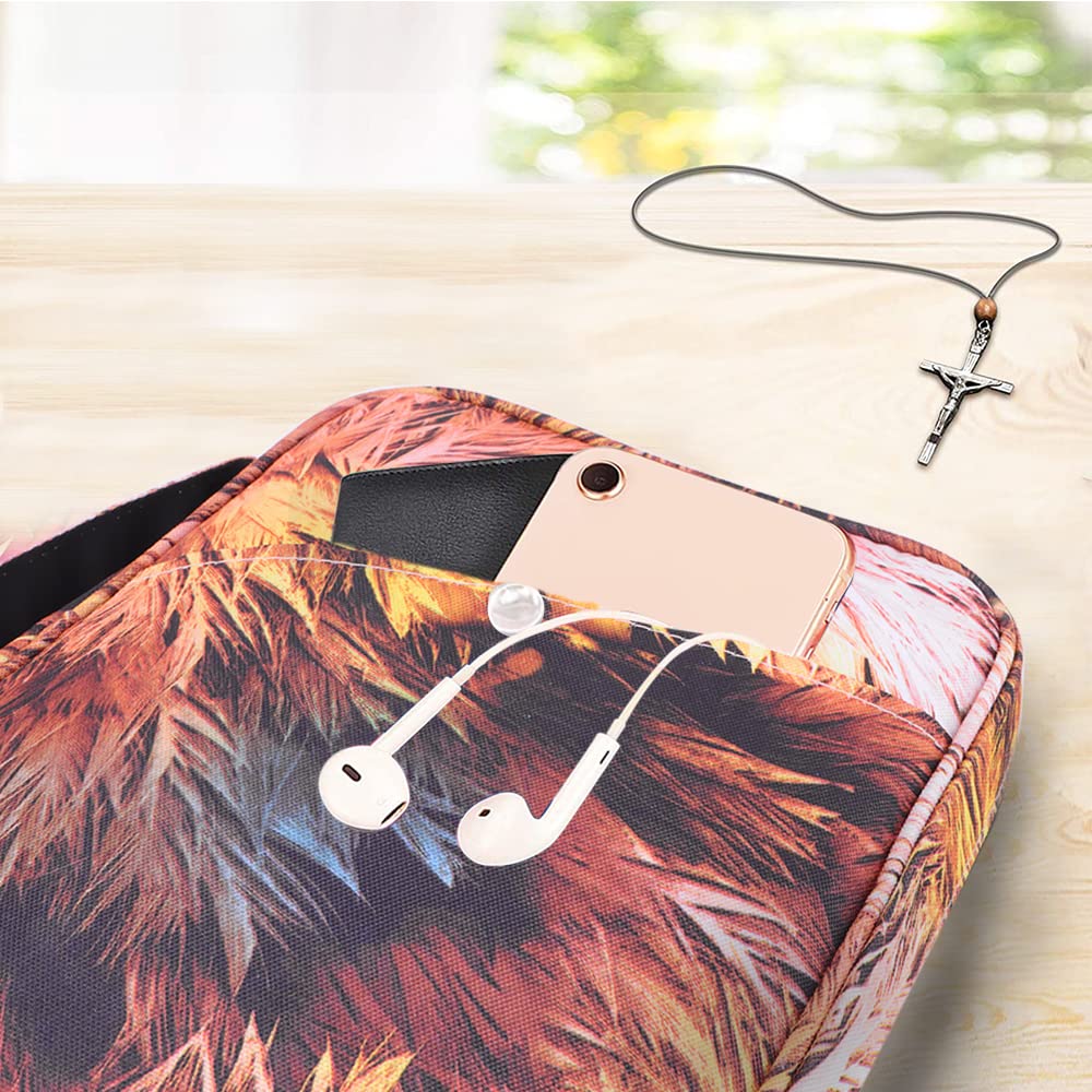 Women's Bible Cover with Carrying Handle & Zipper Pocket - Floral Leaf Pattern Book Cover Case for Mom, Ladies, Teens & Girls | Perfect for Church, Bible Study & Travel