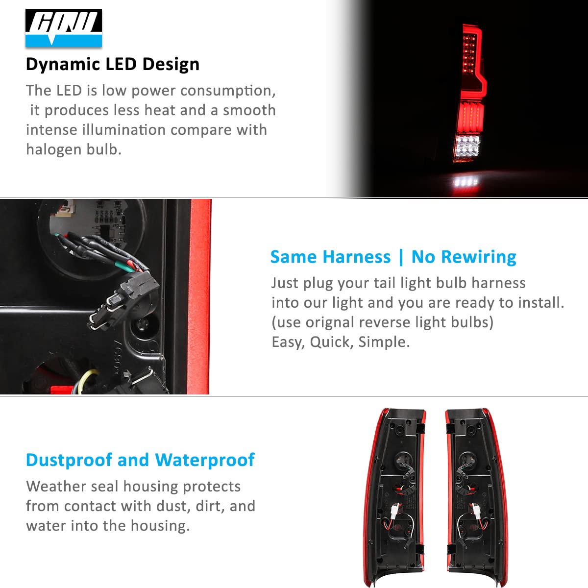 CPW LED Tail Lights for 1999-2006 Chevy Silverado 1500/2500/3500 & 1999-2002 GMC Sierra 1500/2500/3500 - Chrome/Red Clear Replacement Brake & Reverse Lights - Perfect for Night Driving & Enhanced Safety