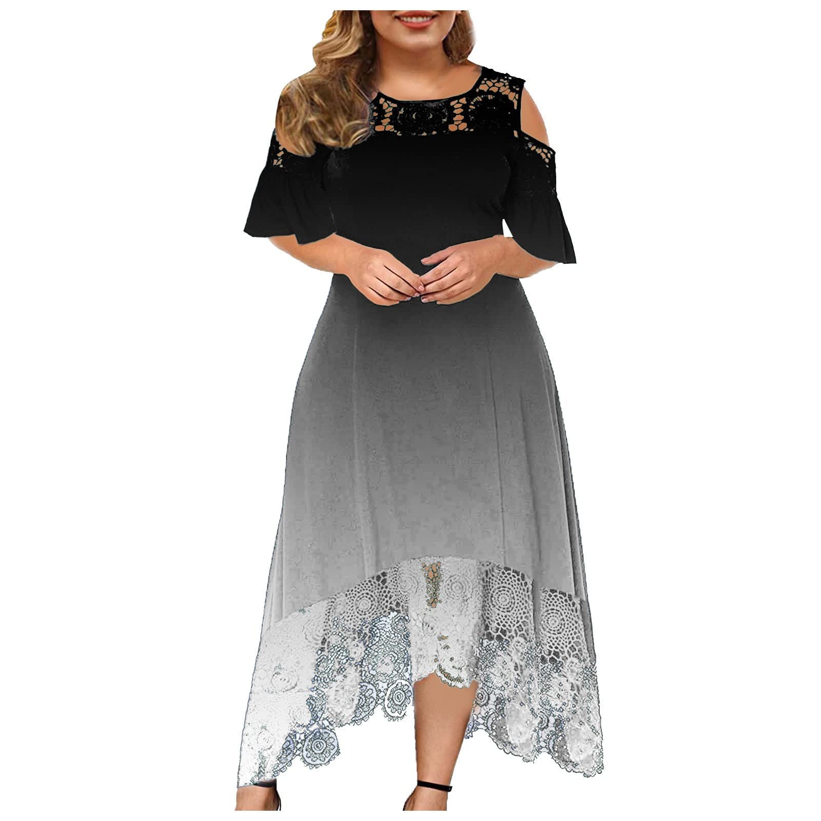 Plus Size Women's Sexy Lace Cold Shoulder Maxi Dress - Short Sleeve Long Swing Evening Gown for Wedding Guest, Party & Special Occasions | Flattering A-Line Design for Date Night, Cocktail Events & Formal Gatherings