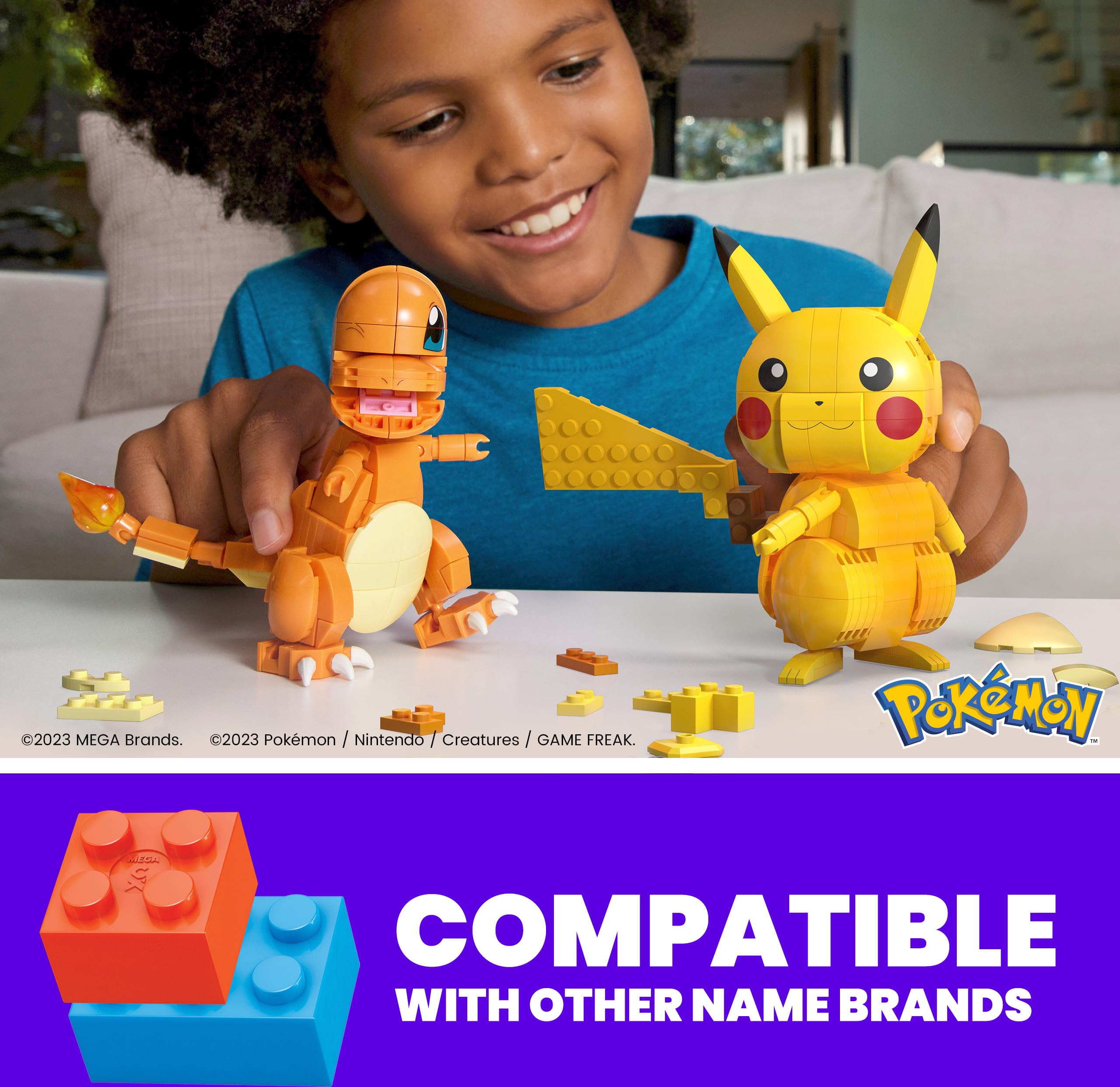 Pokémon Building Toys Set - Kanto Region Trio with 529 Pieces, 3 Poseable 4-Inch Figures - Creative STEM Educational Gift for Kids - Perfect for Birthday, Christmas & Playtime Fun