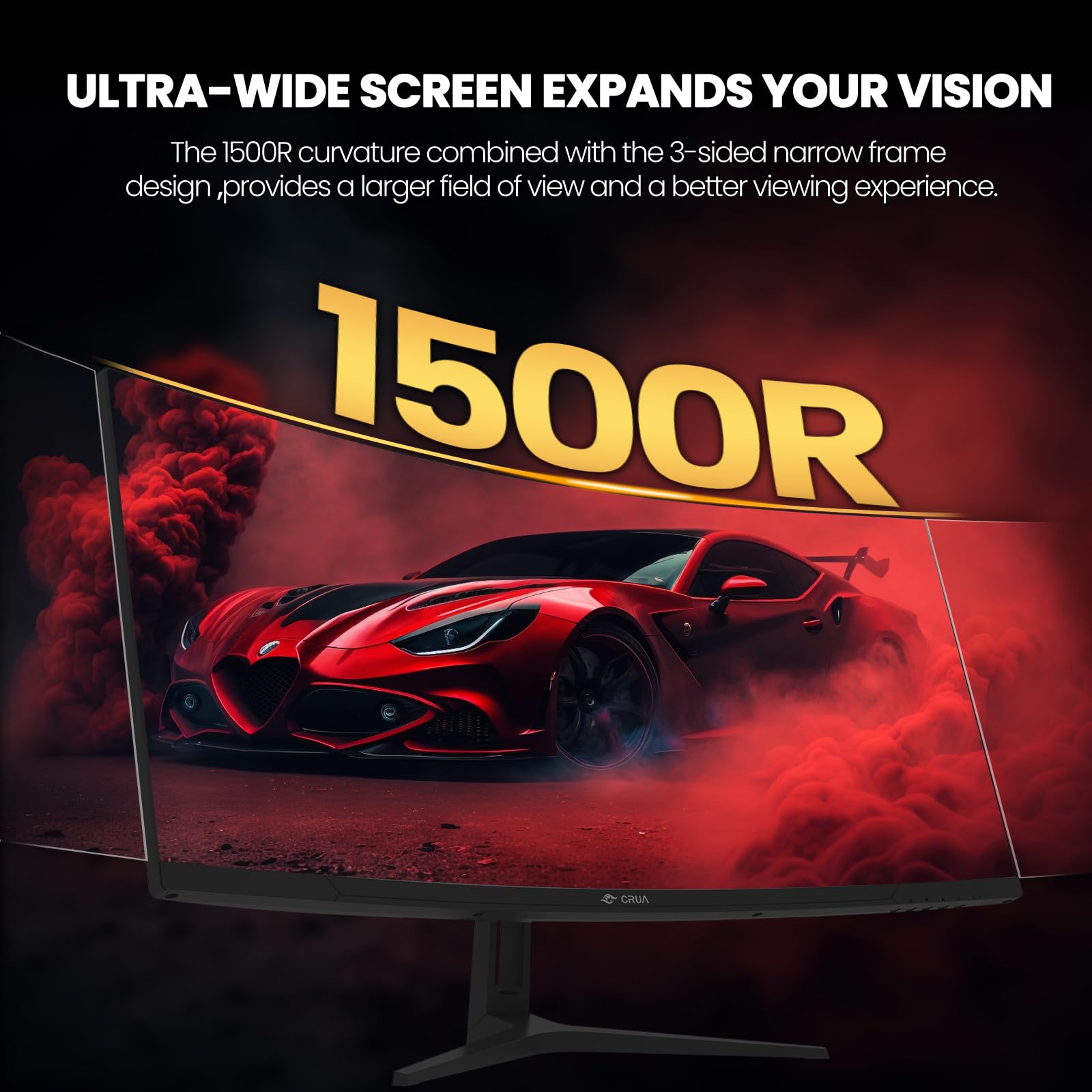 CRUA 34 Inch Ultrawide Curved Gaming Monitor - WQHD 3440x1440p, 144Hz/165Hz, 120% sRGB, AMD FreeSync, VESA Mountable (HDMI, DP) - Black | Perfect for Immersive PC Gaming, Home Office & Multimedia Entertainment