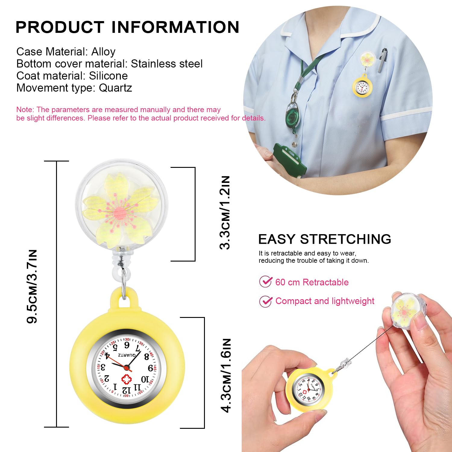 Tiong Pattern Nurse Watch with Flip Collar Clip - Retractable Arabic Numeral Dial Pocket Watch for Medical Professionals | Perfect for Nurses, Doctors & Healthcare Workers During Shifts & Patient Care