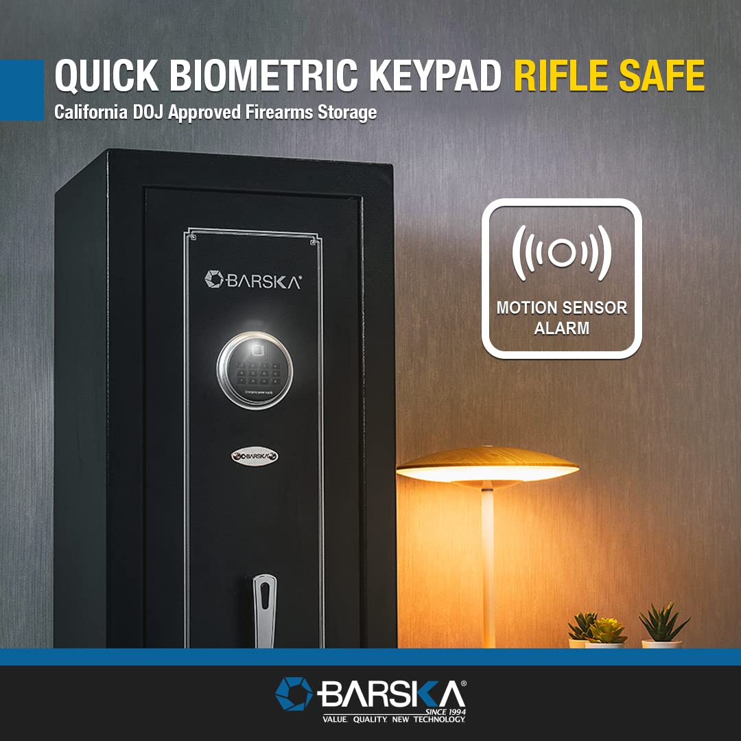 Barska Quick Access Biometric & Keypad Rifle Safe - Digital Fingerprint & Code Lock Gun Safe for Home Security - 10 Gun Capacity - Perfect for Bedroom, Closet, or Office Firearm Storage