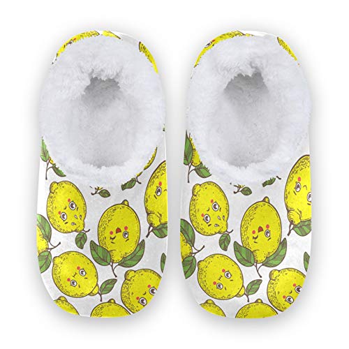 Women's Home Slippers - Cute Lemon Coral Fleece House Shoes for Men & Women (US 5-6) | Cozy Indoor Slippers for Winter, Lounge Wear & Gift Giving