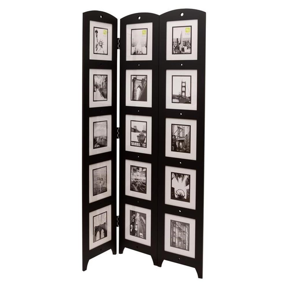 Pemberly Row Contemporary Black Solid Wood 3-Photo Privacy Panel Room Divider - Perfect for Home Office, Studio, and Living Room Space Separation