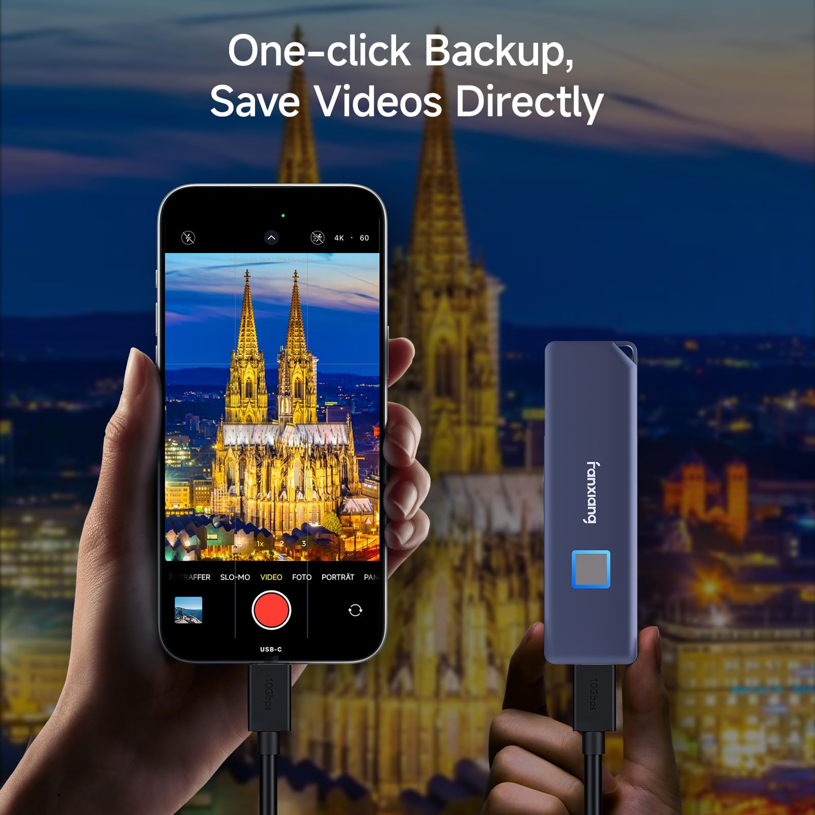 Fanxiang 2TB External SSD with Fingerprint Encryption - Up to 1070MB/s Read Speed, USB-C 3.2 Portable Solid State Drive for Windows, Mac, Android & iPhone 15 - Perfect for Data Backup, Gaming & 4K Video Editing - PS1000 Pro