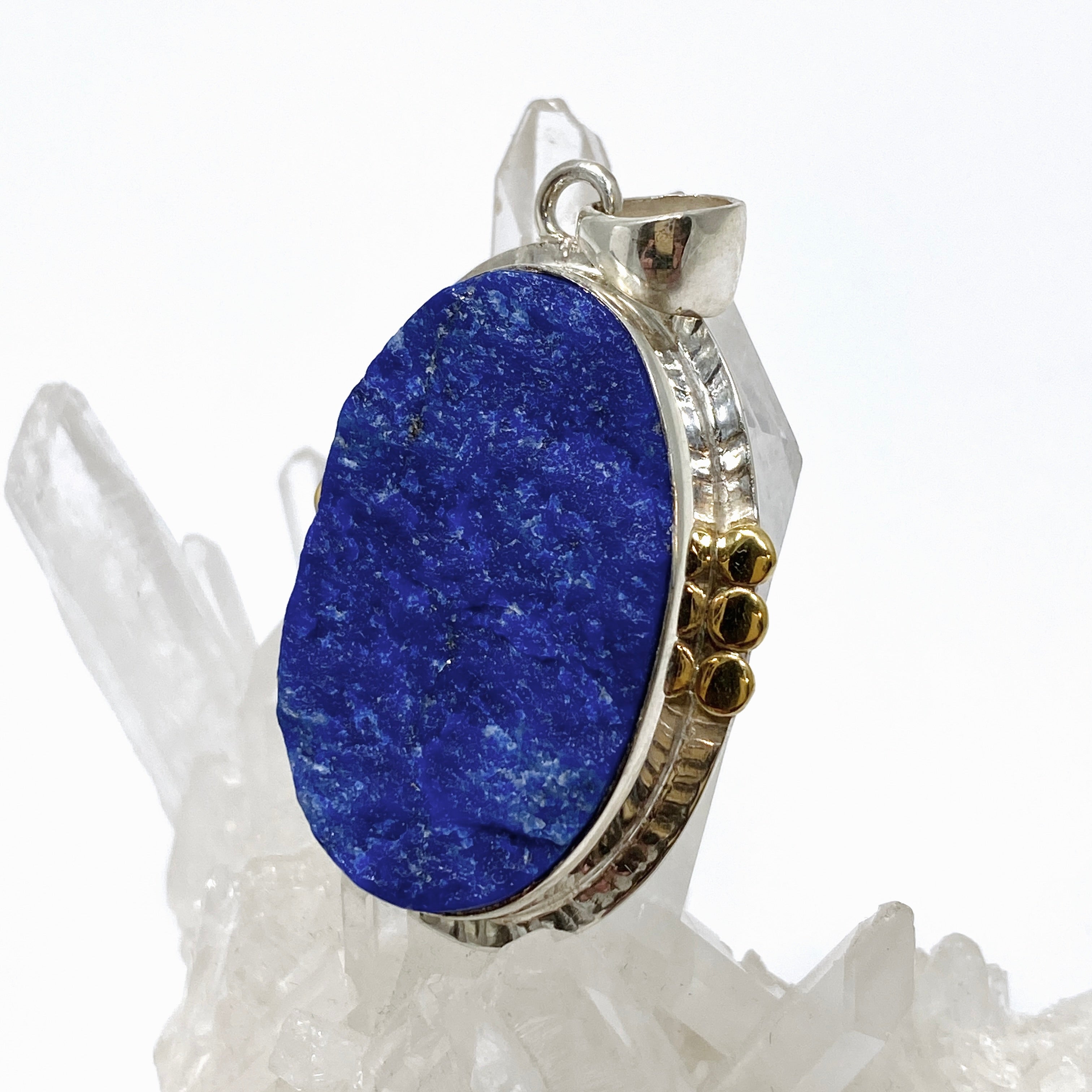 Natural Lapis Lazuli Oval Raw Stone Pendant with Brass Accents KPGJ4855 - Handmade Boho Jewelry for Women, Spiritual Healing & Meditation Accessory