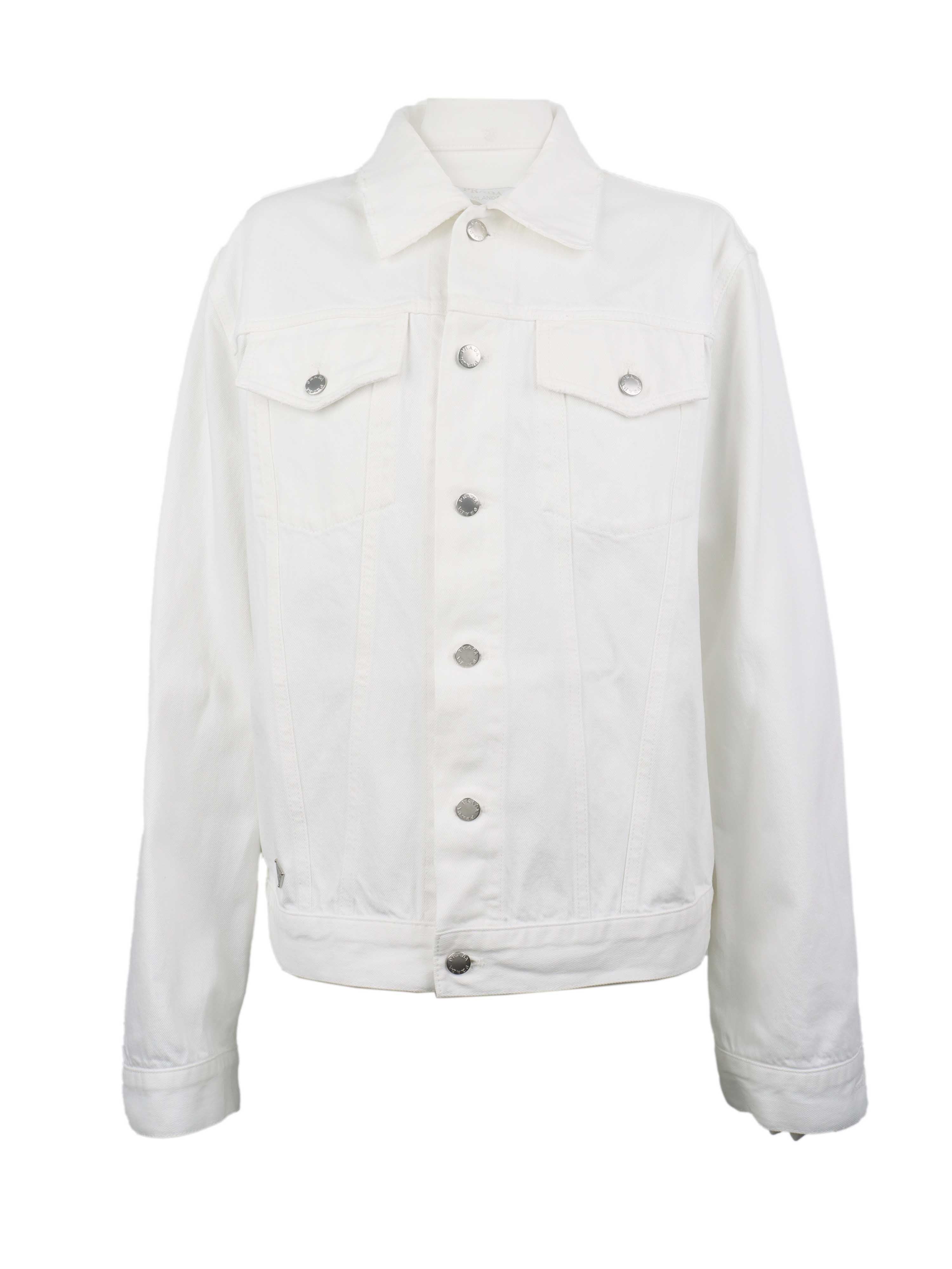 Prada White Denim Jacket for Women - Classic Designer Denim Jacket with Button Front & Pockets | Perfect for Casual Outfits, Street Style & Spring Fashion