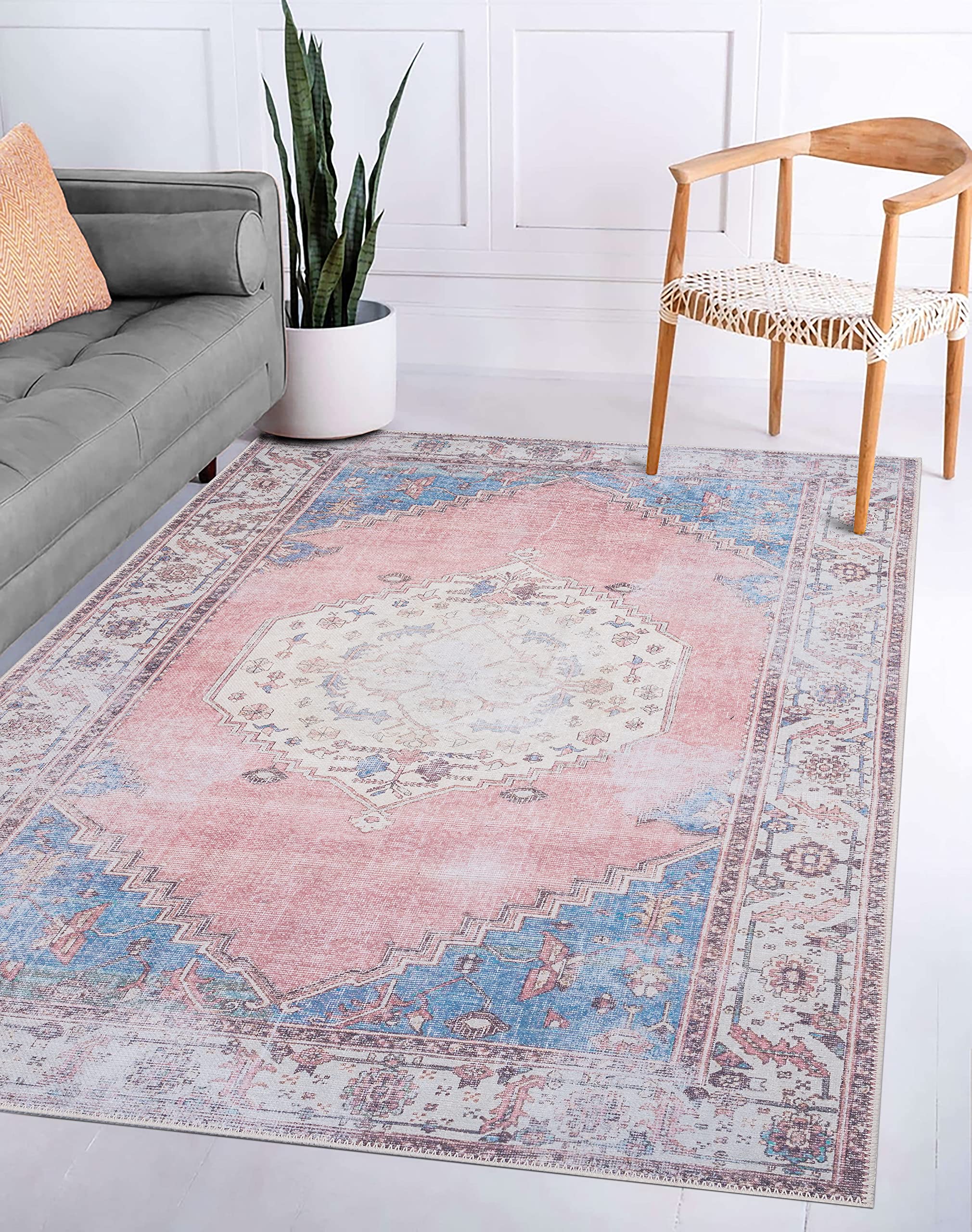 Monolia Washable Area Rugs 7’8” x 9’8” - Machine Washable Persian Printed Rug for Living Room, Bedroom, Kitchen & Dining Room - Home Decor Rug for Apartments & Houses (Perfect for High-Traffic Areas & Pet-Friendly Homes)