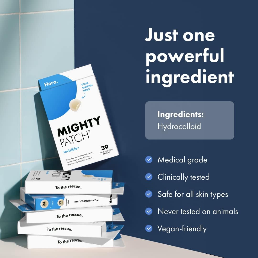Hero Cosmetics Mighty Patch™ Invisible+ & Surface Patch Bundle - 36 Hydrocolloid Acne Patches for Day & Night Pimple Treatment | Clear Breakouts Fast | Perfect for School, Work & Travel