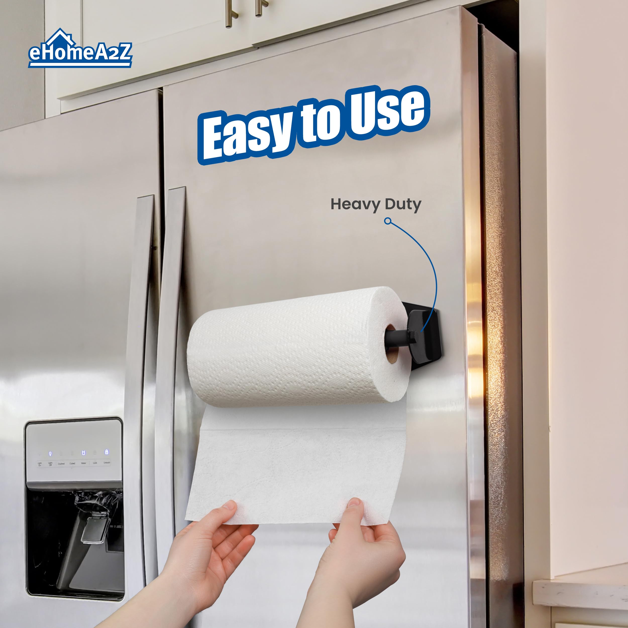 EHOMEA2Z Heavy Duty Magnetic Paper Towel Holder - Stainless Steel Refrigerator Organizer for Kitchen, Fridge, Bar, Grill, BBQ & RV - Space Saving Black Design (1 Pack) - Perfect for Home, Office, Camping & Outdoor Cooking
