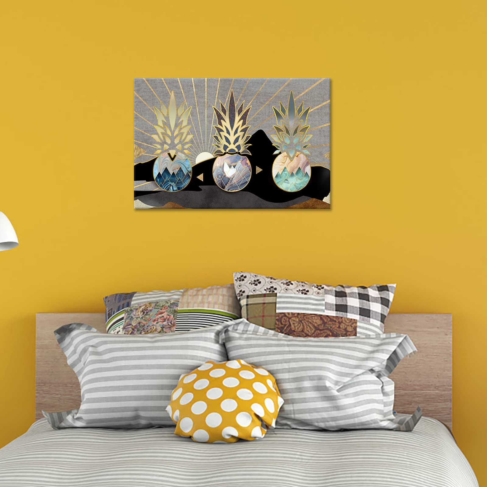 Modern Nordic Pineapple Wall Art - Geometric Canvas Print 24x36 Inch for Living Room & Bedroom Decor