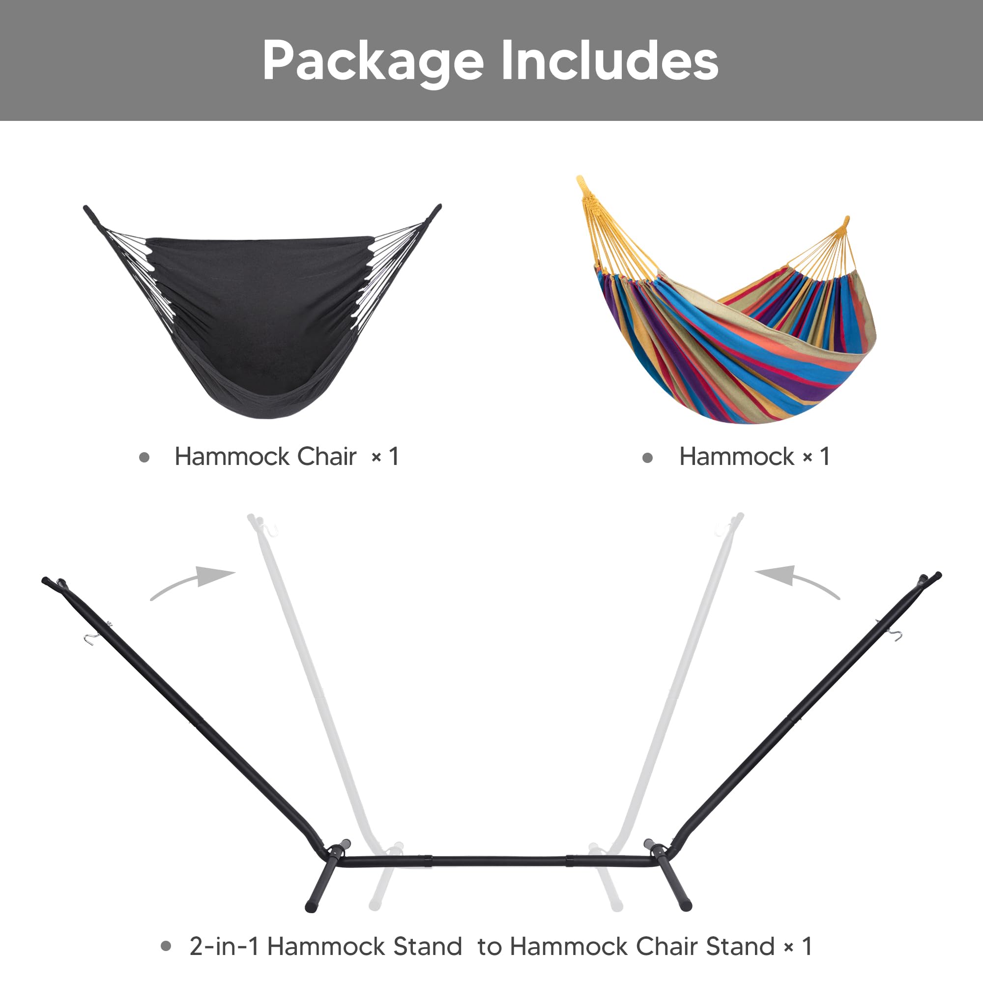 SUNCREAT 2-in-1 Convertible Outdoor Hammock with Stand - Large Patented Purple Stripe Fabric Hammock for Backyard, Garden, Patio & Camping - Perfect for Relaxation, Lounging & Outdoor Adventures