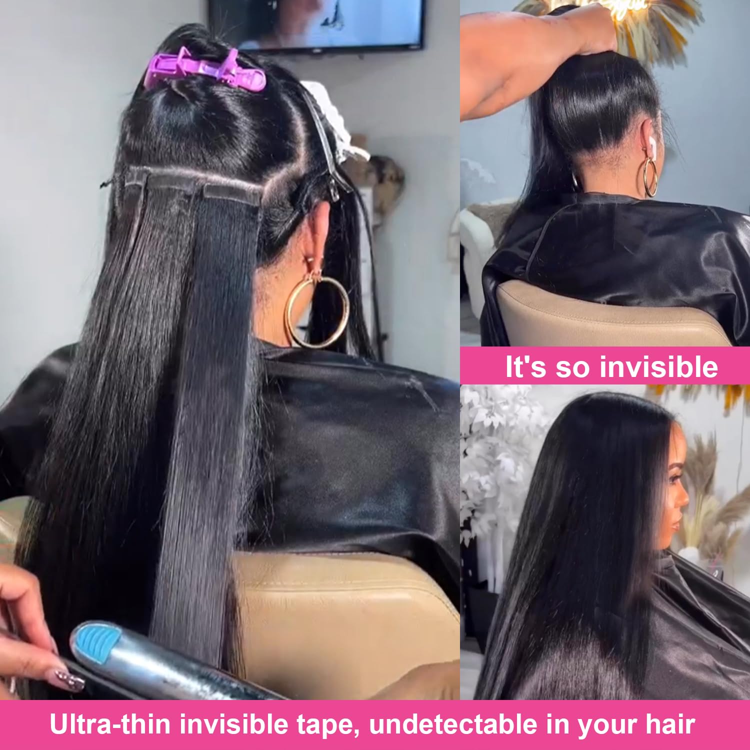 40Pcs Kinky Straight Tape in Hair Extensions - 100% Human Hair, Natural Black, 14 Inch, Invisible Skin Weft for Seamless Blending | Perfect for Black Women's Protective Styles, Weddings & Everyday Glam