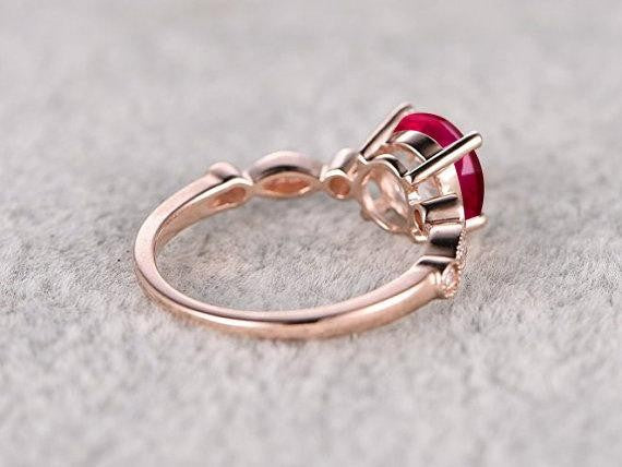 1.25 Carat Red Ruby & Moissanite Diamond Engagement Ring in 10k Rose Gold - Elegant Promise Ring for Women, Anniversary Gift, Wedding Proposal Jewelry for Her
