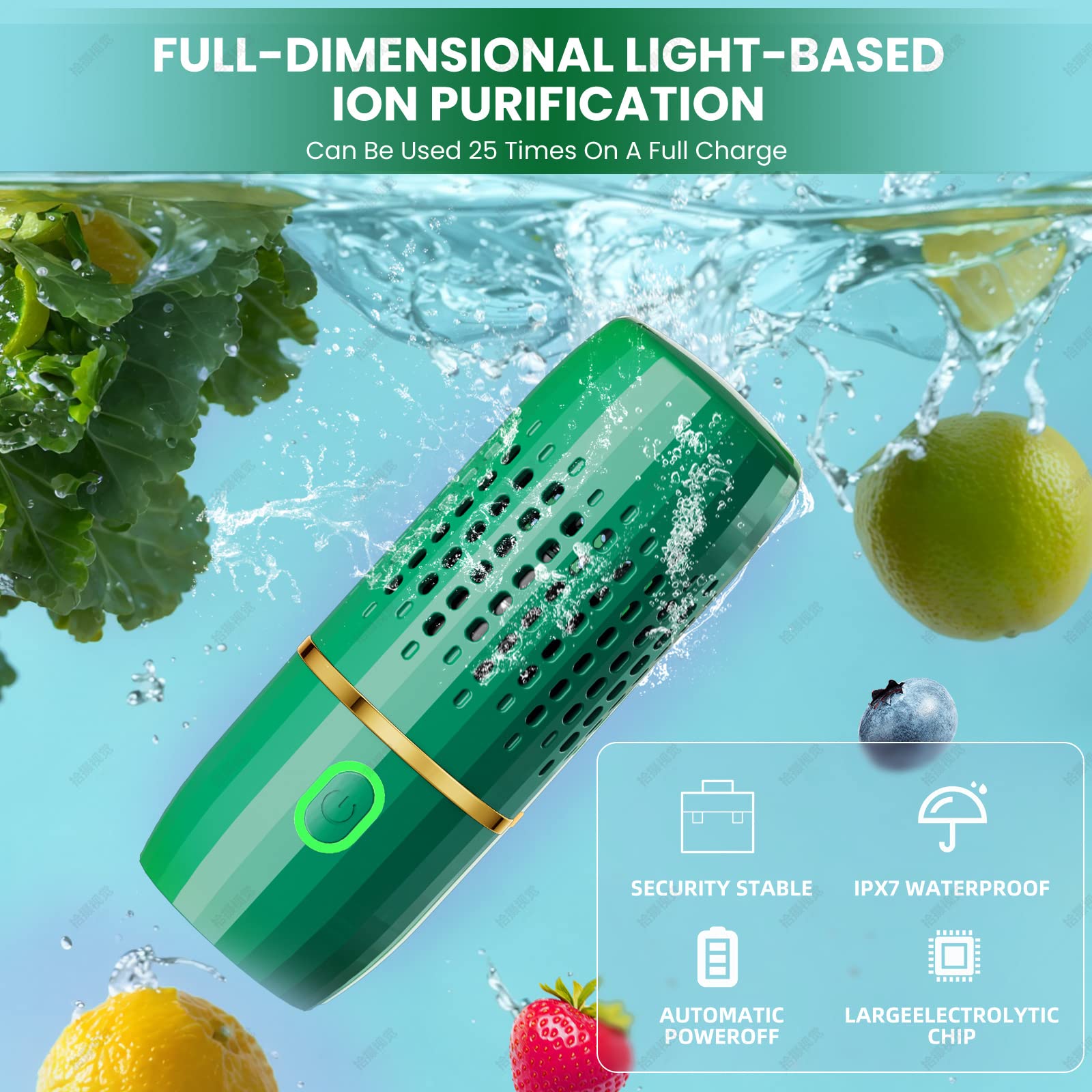 Organic Fruit & Vegetable Washer Machine - Kitchen Food Cleaner for Deep Cleaning Fruits, Veggies, Rice, Meat & Utensils | Portable Kitchen Gadget for Healthy Eating & Food Safety (Green) - Perfect for Home Kitchens, Restaurants & Meal Prep