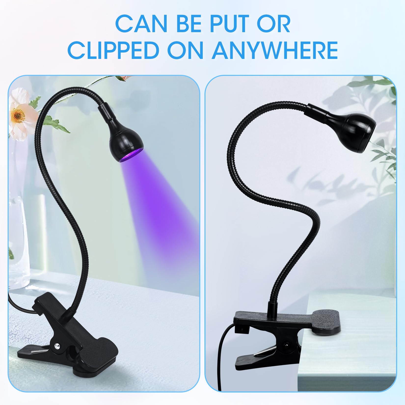 3W UV LED Nail Lamp for Gel Polish - Portable Black Gooseneck UV Light for Gel X Nails with Clamp - Mini Salon & DIY Home Manicure Kit - Perfect for Nail Art, French Tips & Acrylic Nails