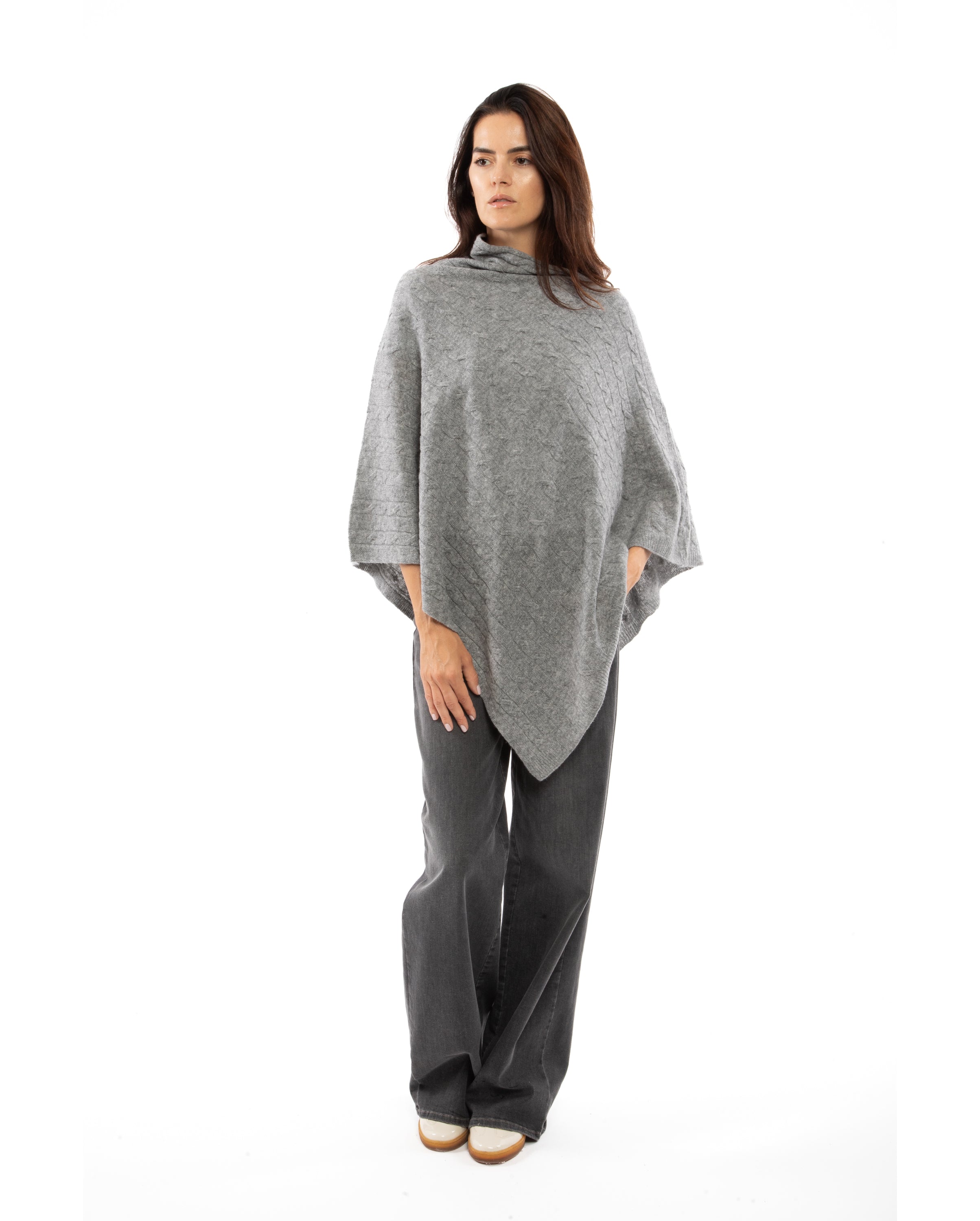 Luxury Women's Pure Cashmere Cable Knit Poncho - Soft Peach Winter Wrap Shawl for Office, Travel & Cozy Evenings